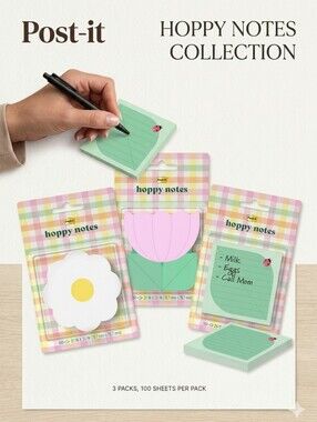 ​NWT 300 Sheets Post-it Hoppy Sticky Notes Collection Cute Spring Floral 3 Pk